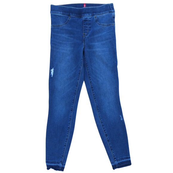 Spanx Demin  Distressed High Rise Elastic Waist Jeggings Released Hem Shaping S - Picture 2 of 9